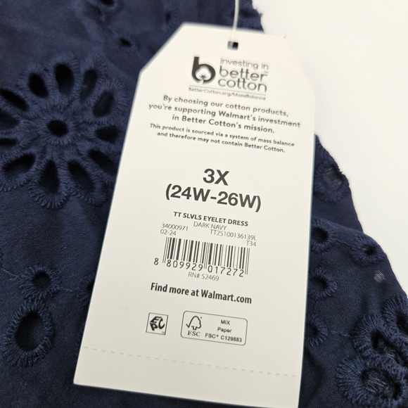 Time and Tru Womens 3X Dark Navy Sleeveless Eyelet Tiered Midi Dress - Picture 2 of 7